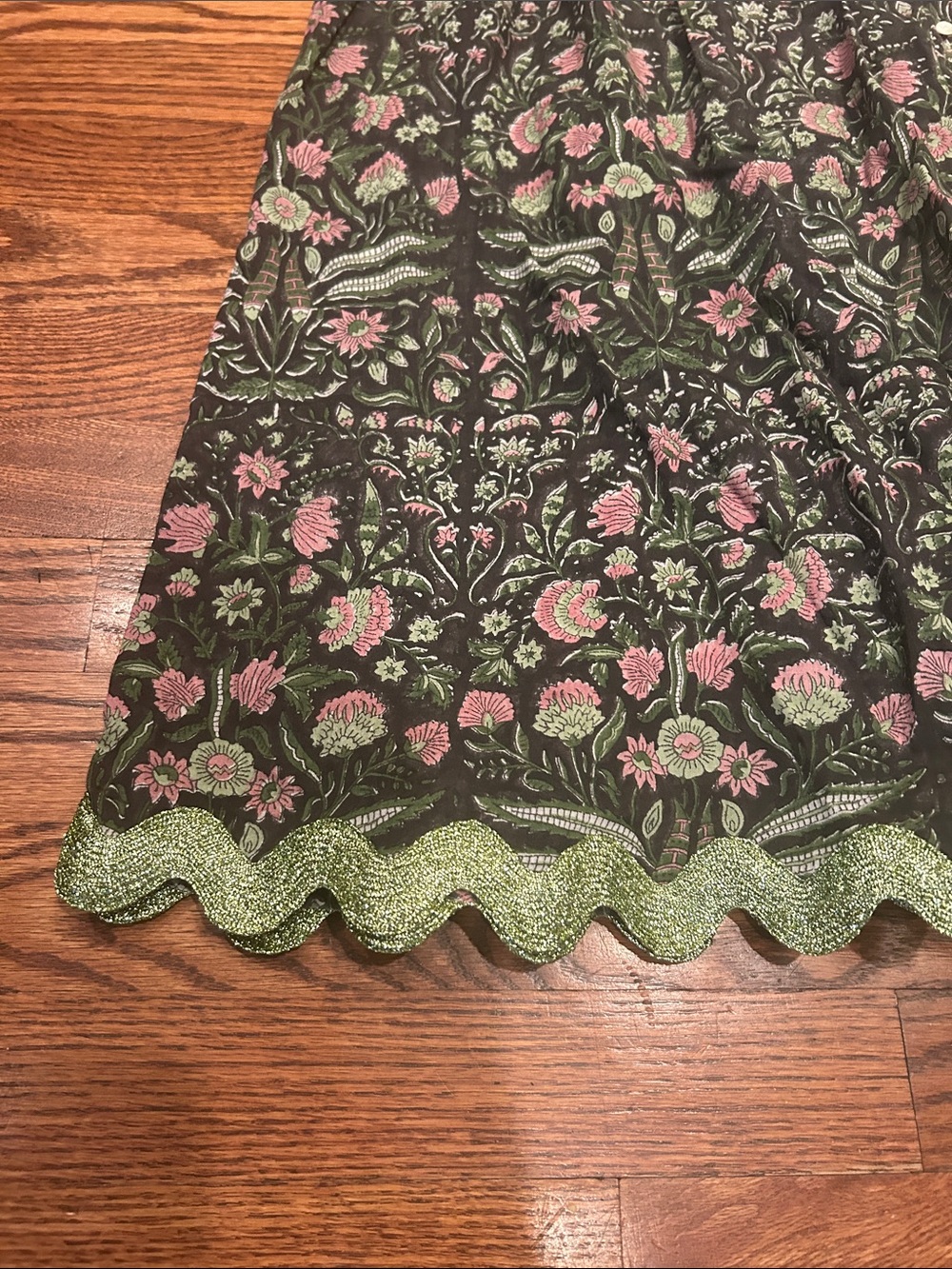 Juliet Dunn Floral Smocked Sundress with Pink Flowers and Green Trim - Picture 3 of 7